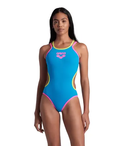 Arena W Arena One Double Cross back turquoise-fluo  pink-soft green