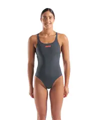 Arena W Team Swimsuit Swim Pro Solid ASPHALT-BRIGHT CORAL