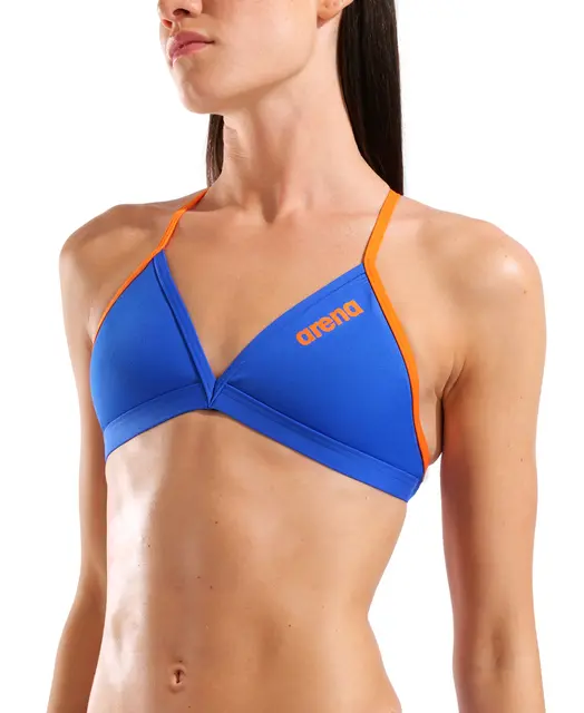 ARENA W TEAM SWIM TOP TIE BACK SOLID NEON BLUE-TEAM ORANGE 