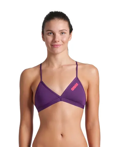 Arena W Team Swim Top Tie Back Solid Plum-Bright Coral