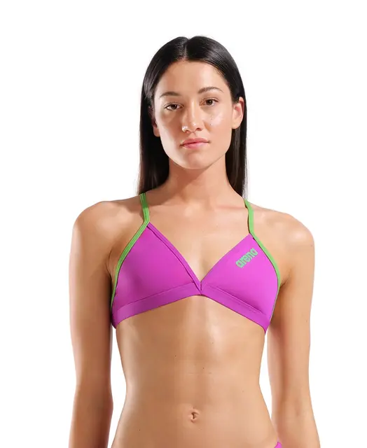 ARENA W TEAM SWIM TOP TIE BACK SOLID VERY FUCHSIA-TEAM GREEN 