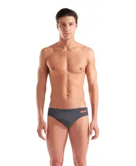 Arena MEN&#39;S TEAM SWIM BRIEFS SOLID ASPHALT-BRIGHT CORAL